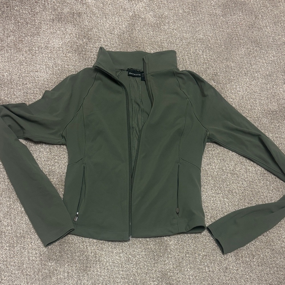Athleta Olive Green Zip Jacket with Stand Collar